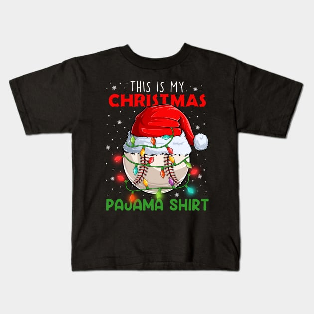 This is my Christmas Pajama shirt Baseball ball Christmas lights Kids T-Shirt by petemphasis